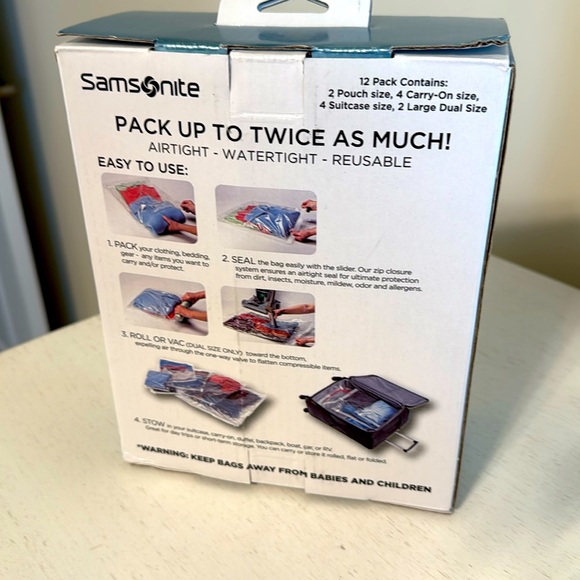 Samsonite Compression Bags (Clear) 12 Pack Multi Sizes / Brand NWT / Zip Side - Picture 2 of 5
